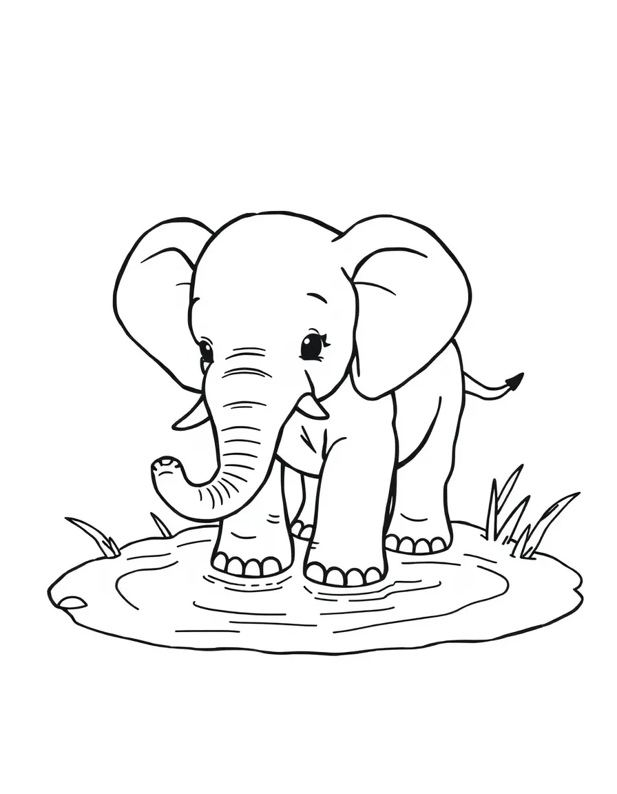 A baby elephant playing in a mud puddle.