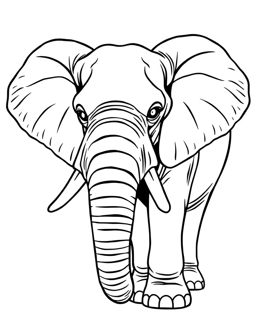 An elephant with detailed wrinkles and tusks.