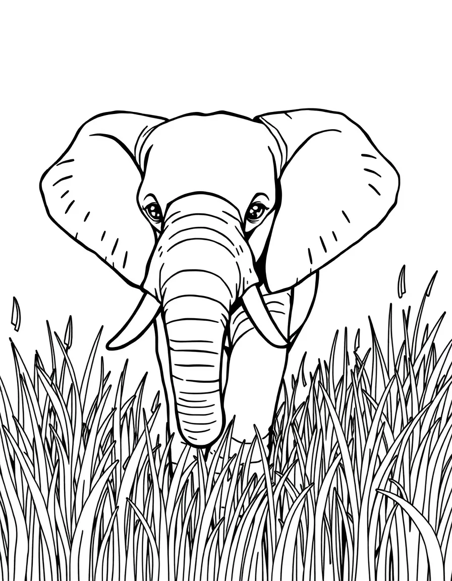 An elephant walking through tall grass.