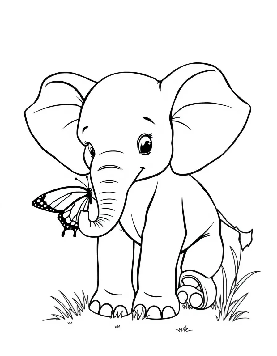An elephant calf playing with a butterfly.
