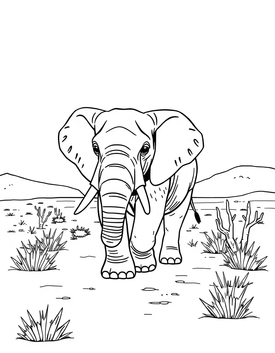 An elephant walking through a desert.