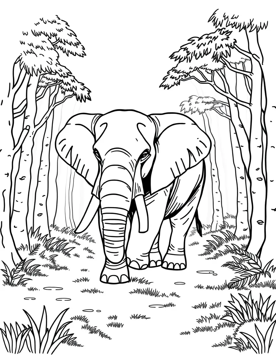 An elephant walking through a misty forest.