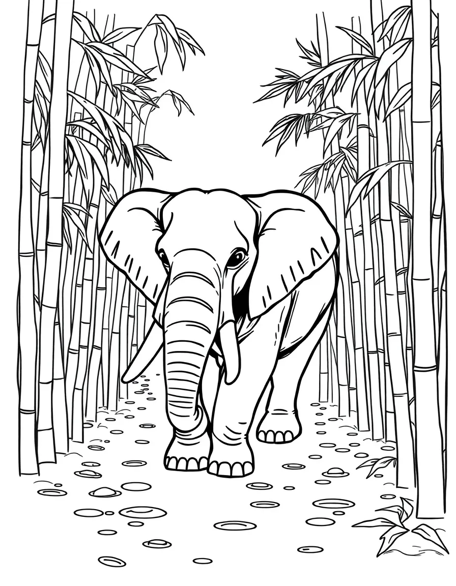An elephant walking through a bamboo forest.
