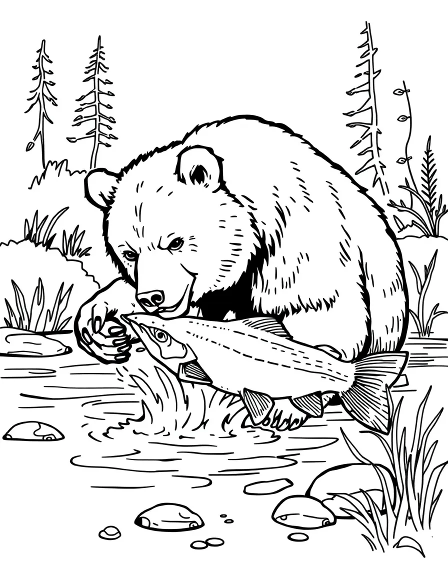 A bear catching fish in a river.