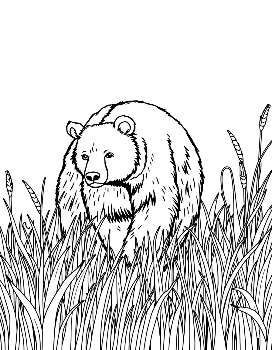 A bear walking through tall grass.