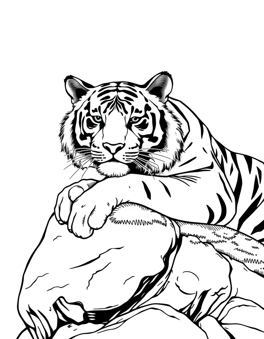 A tiger resting on a mossy rock.