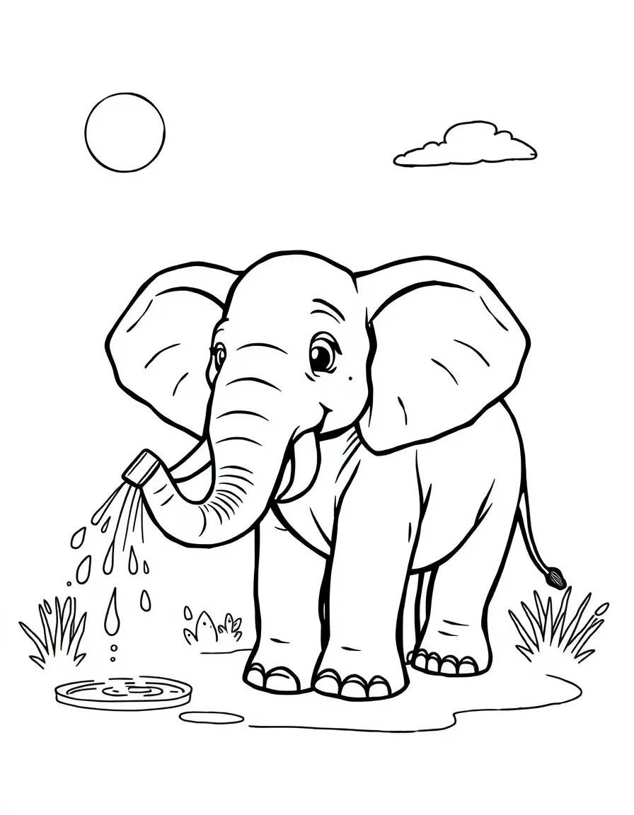 An elephant spraying water on a hot day.