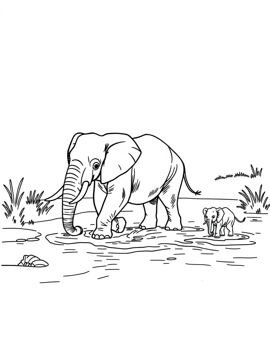 An elephant family crossing a river.
