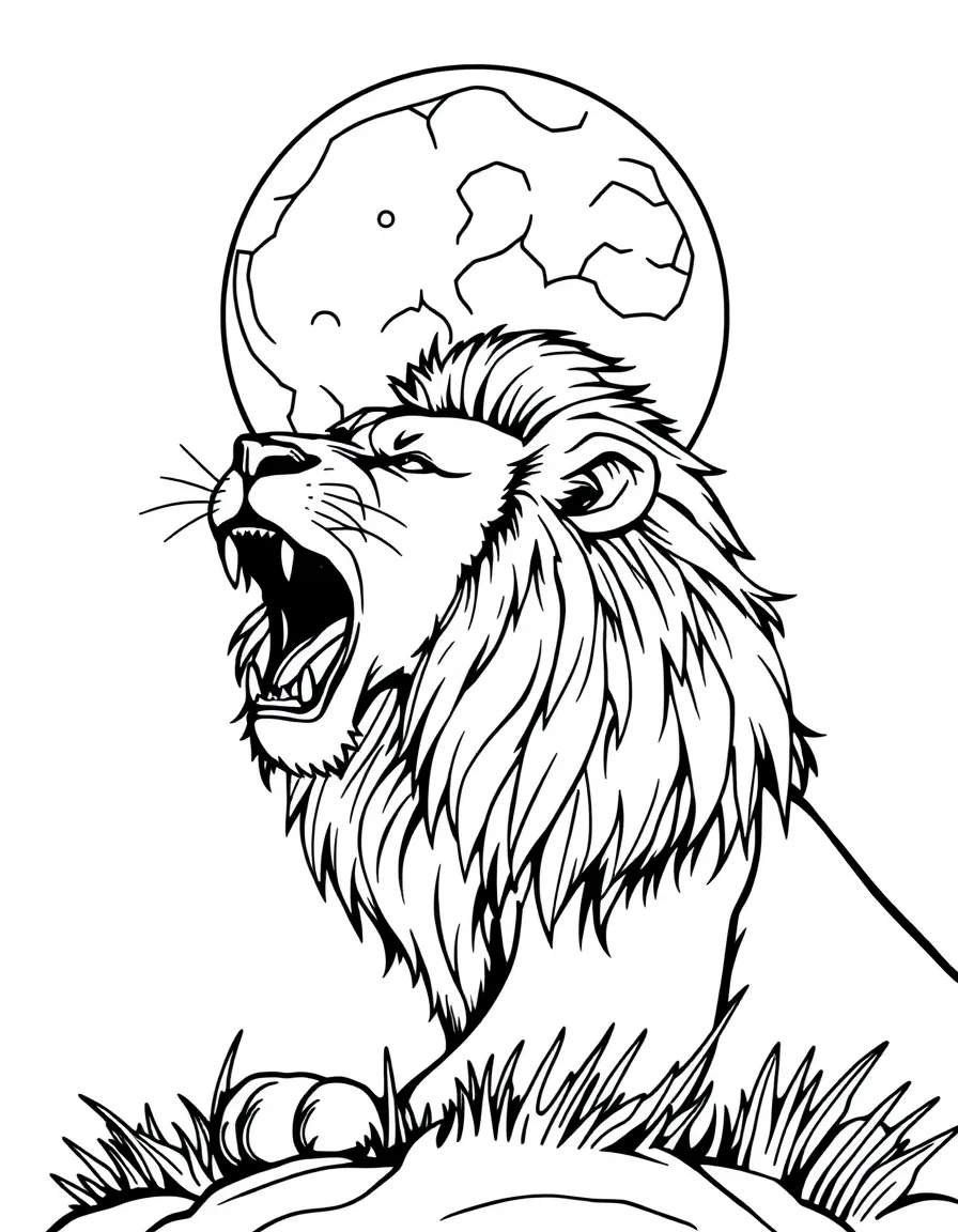 A lion roaring at the full moon.