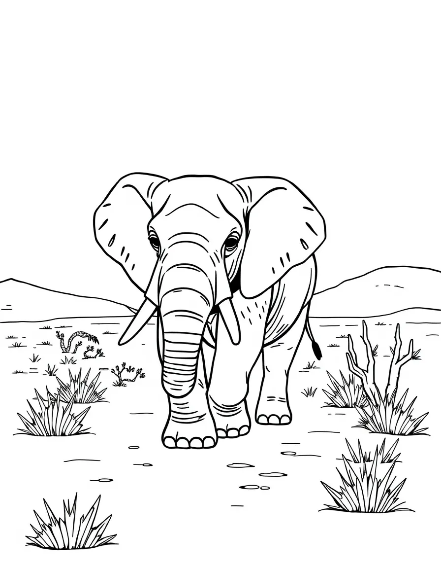 An elephant walking through a desert.