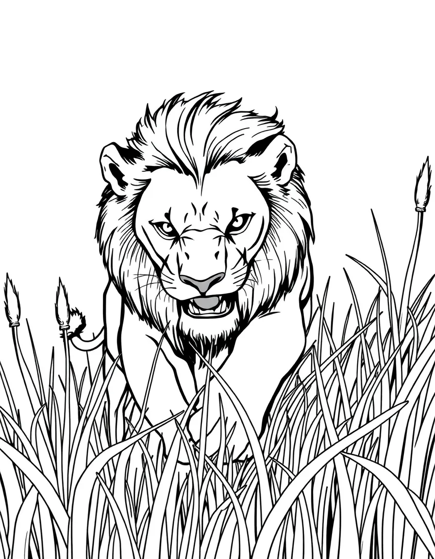 A lioness hunting in tall grass.