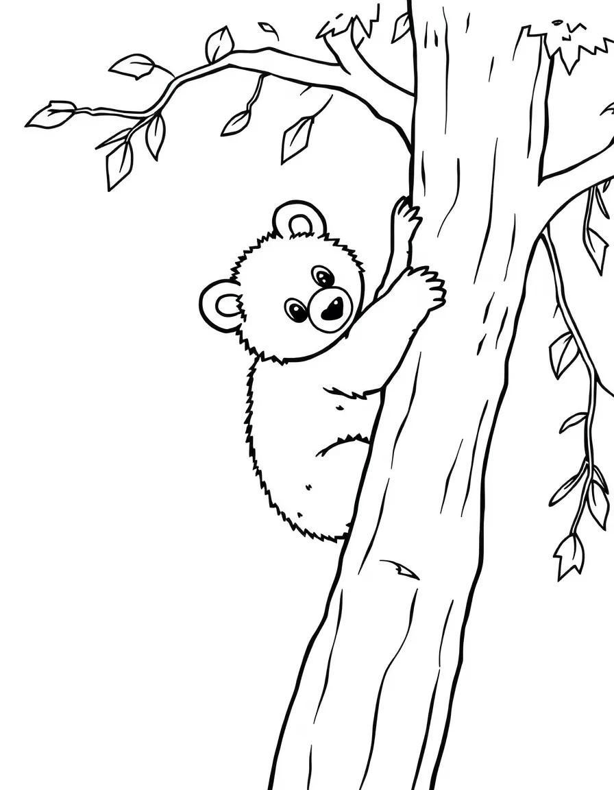 A bear cub climbing a tree.