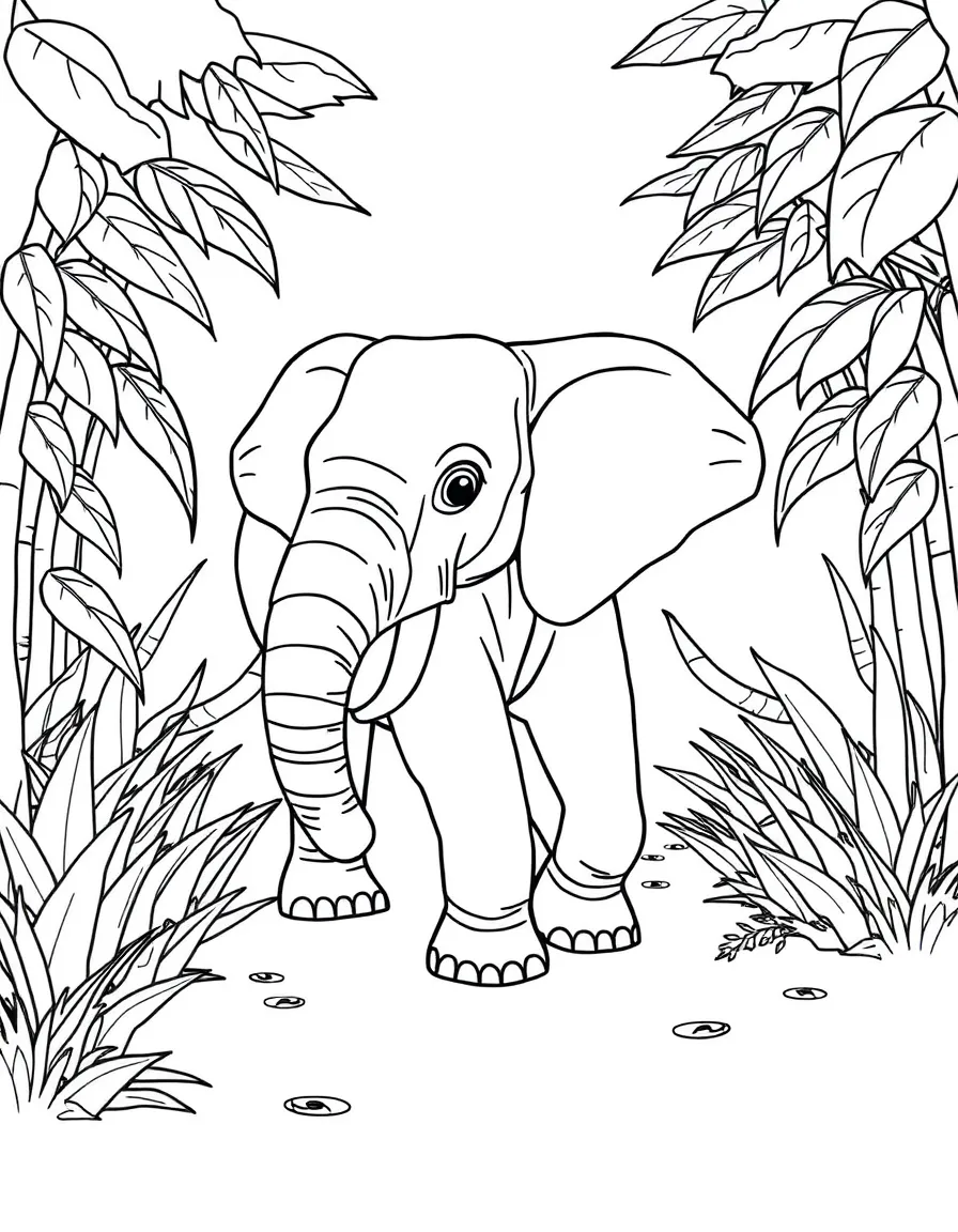 An elephant walking through a jungle.