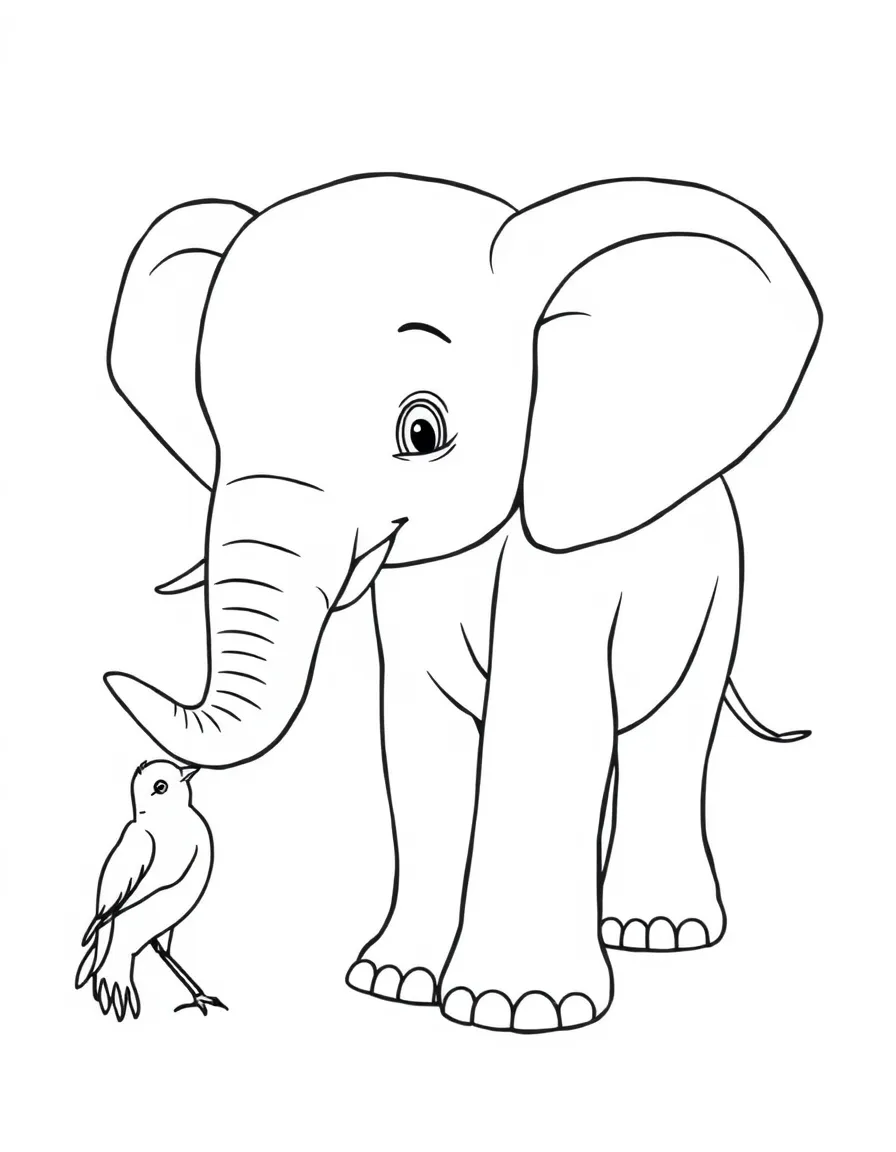 An elephant calf playing with a bird.
