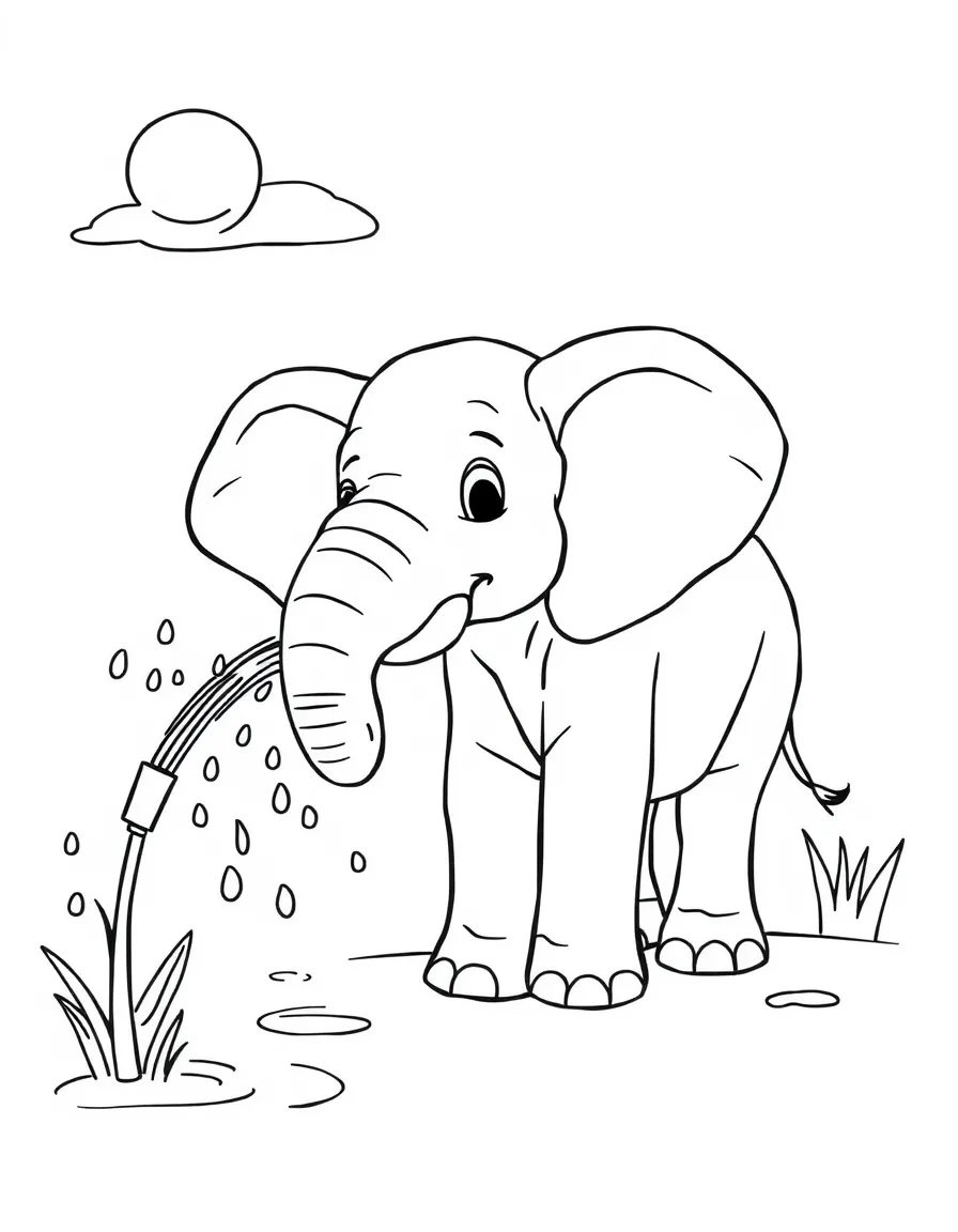 An elephant spraying water on a hot day.