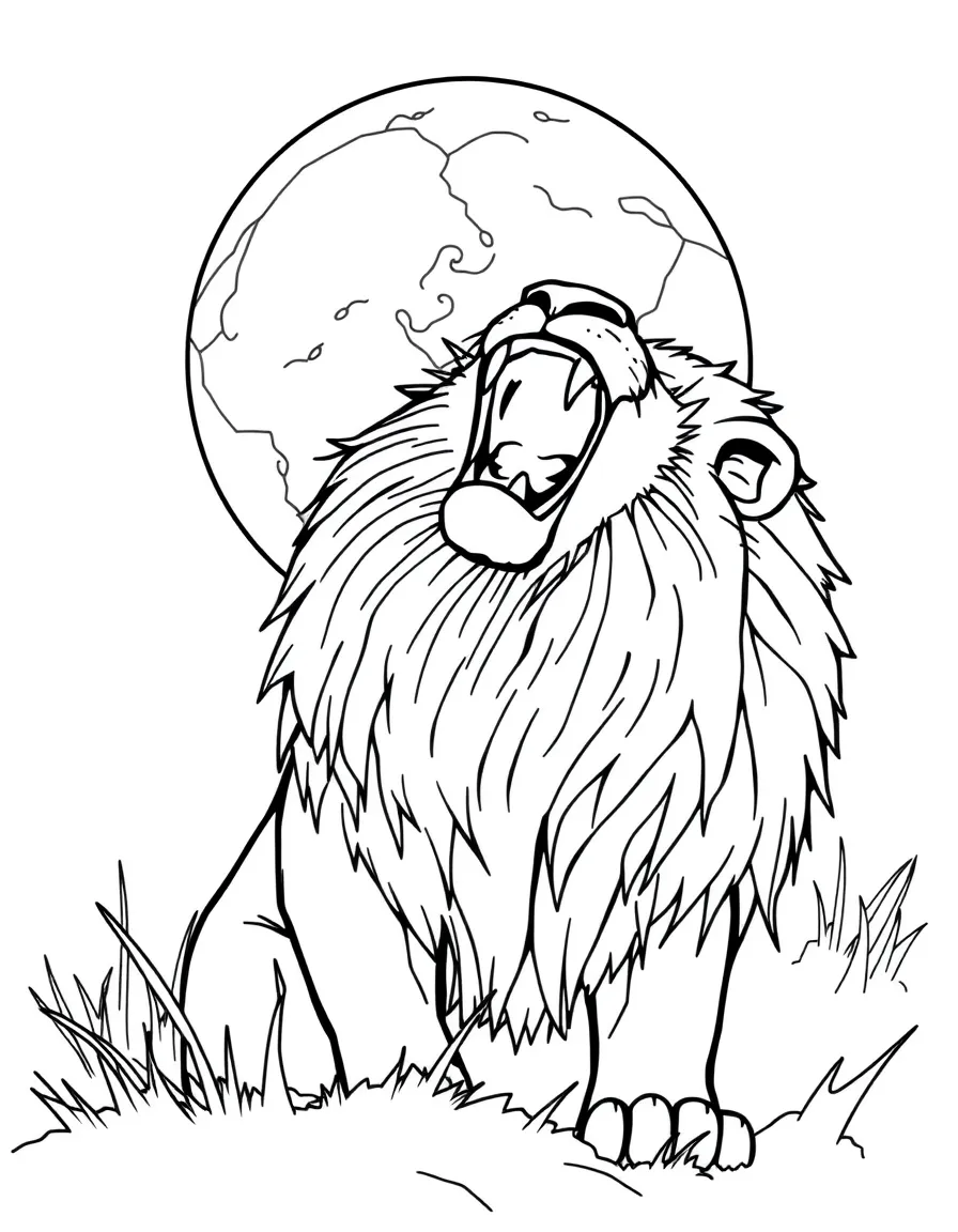 A lion roaring at the full moon.