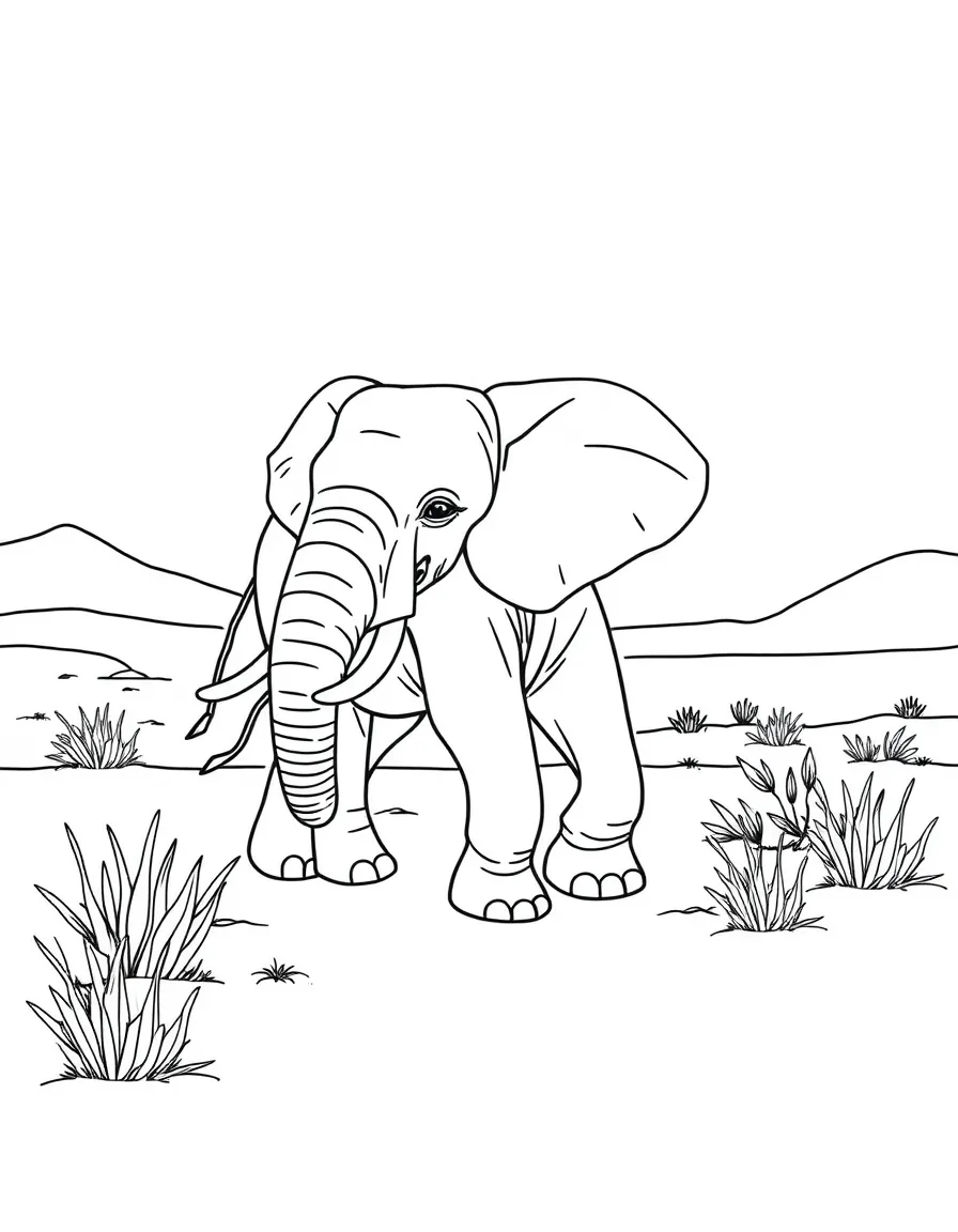 An elephant walking through a desert.