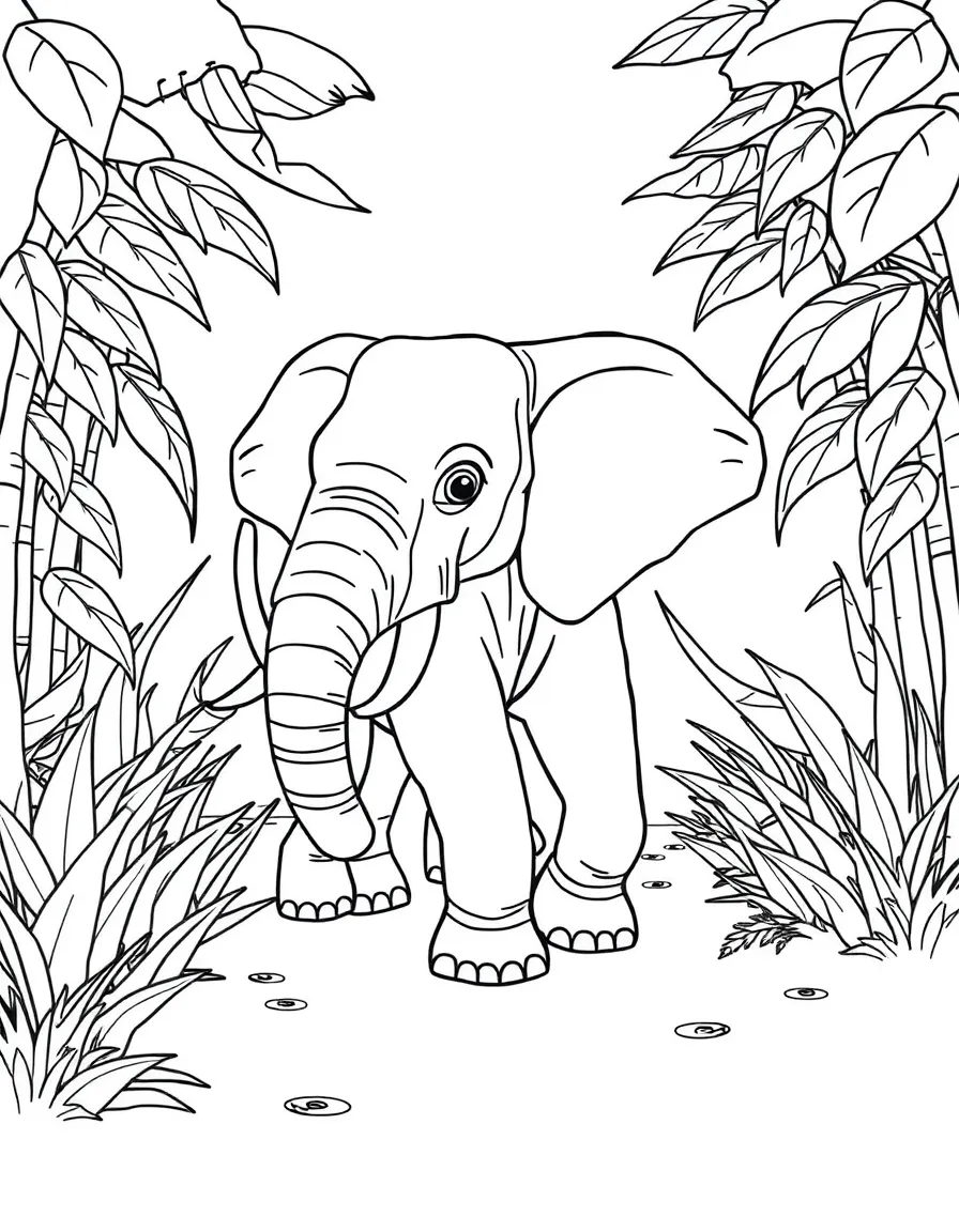 An elephant walking through a jungle.
