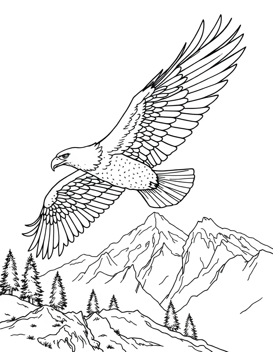 A majestic eagle soaring over a mountain landscape  