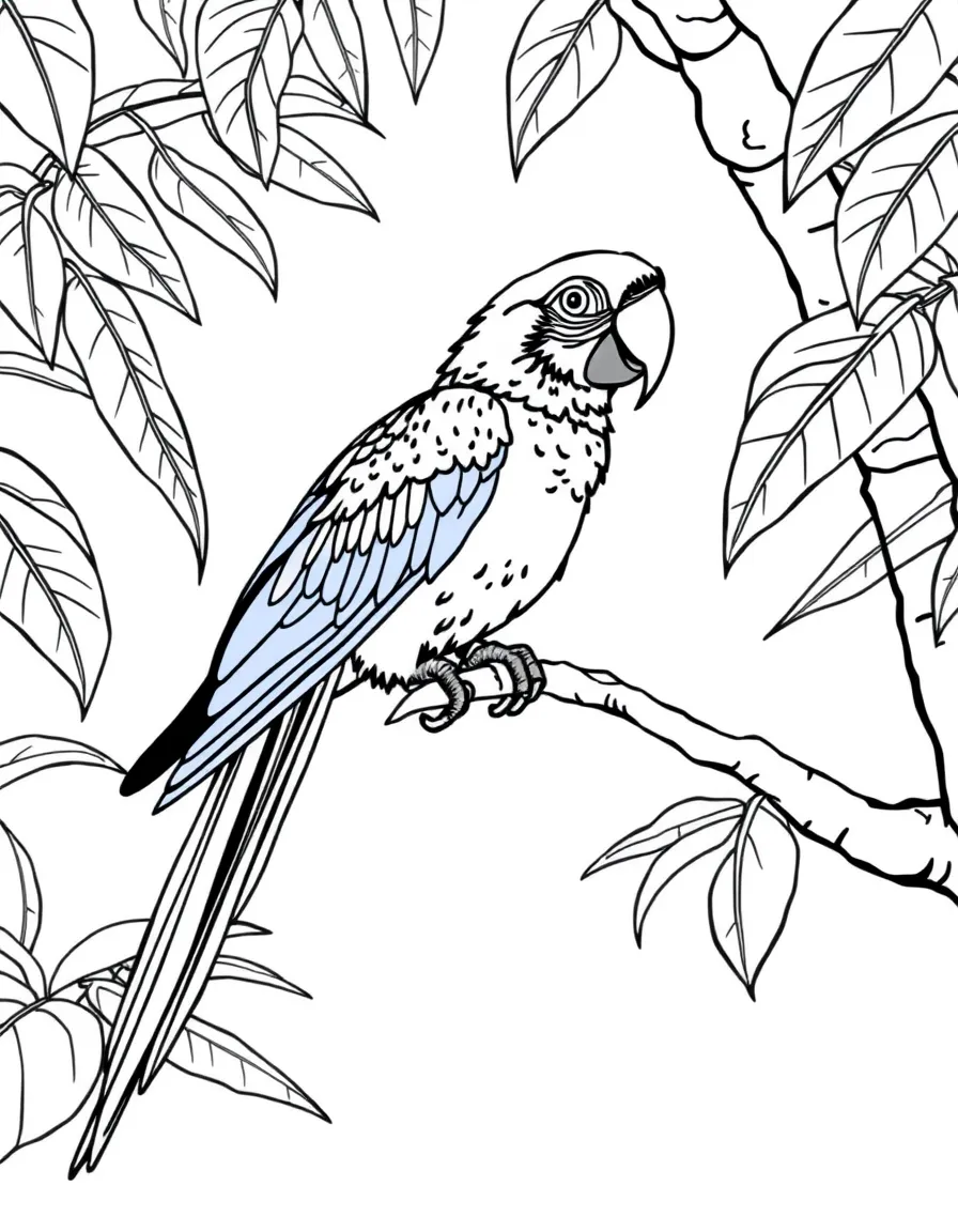 A colorful parrot perched on a tree branch in the jungle  