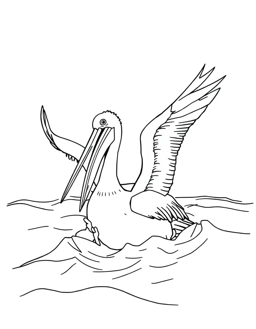 A pelican catching fish in the ocean  