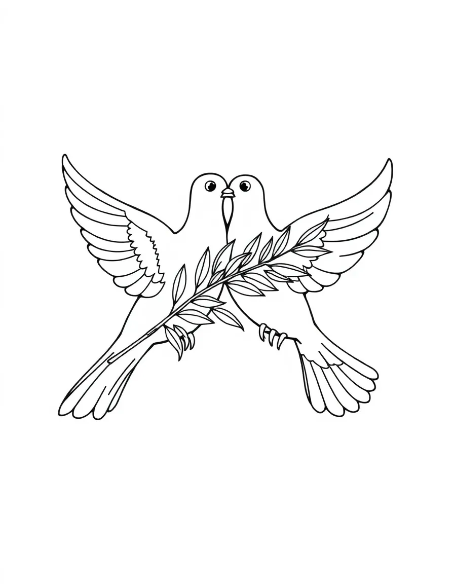 A pair of doves holding an olive branch  