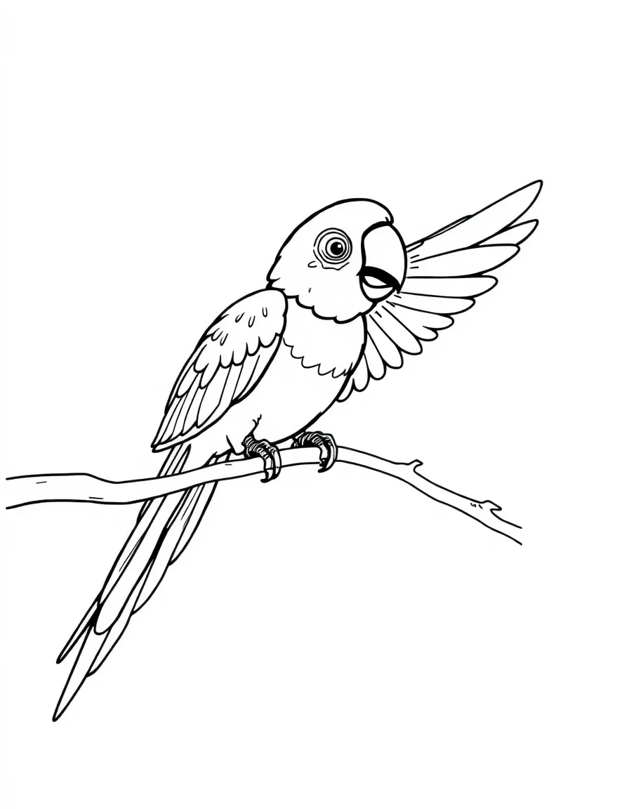 A baby parrot learning to fly from a branch  