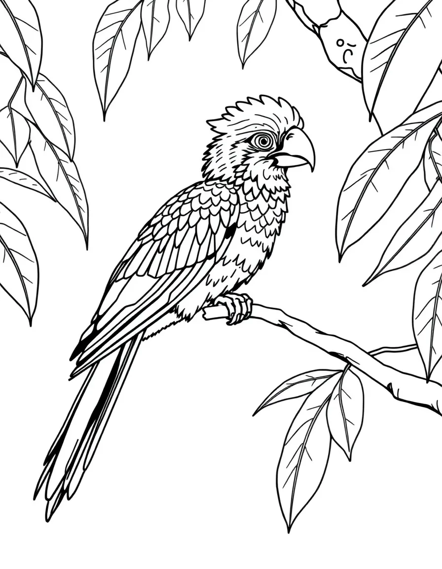 A quetzal bird sitting on a rainforest branch  