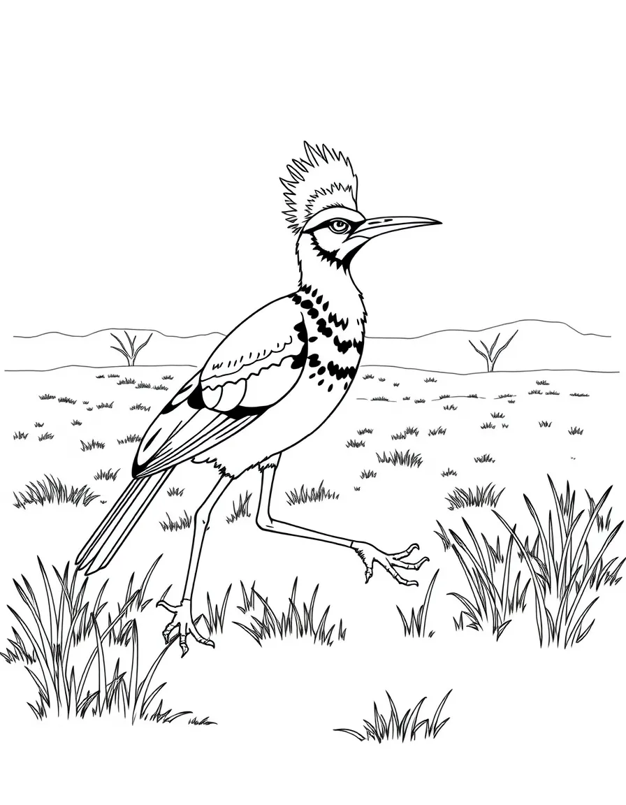 A secretary bird striding through the African savanna  