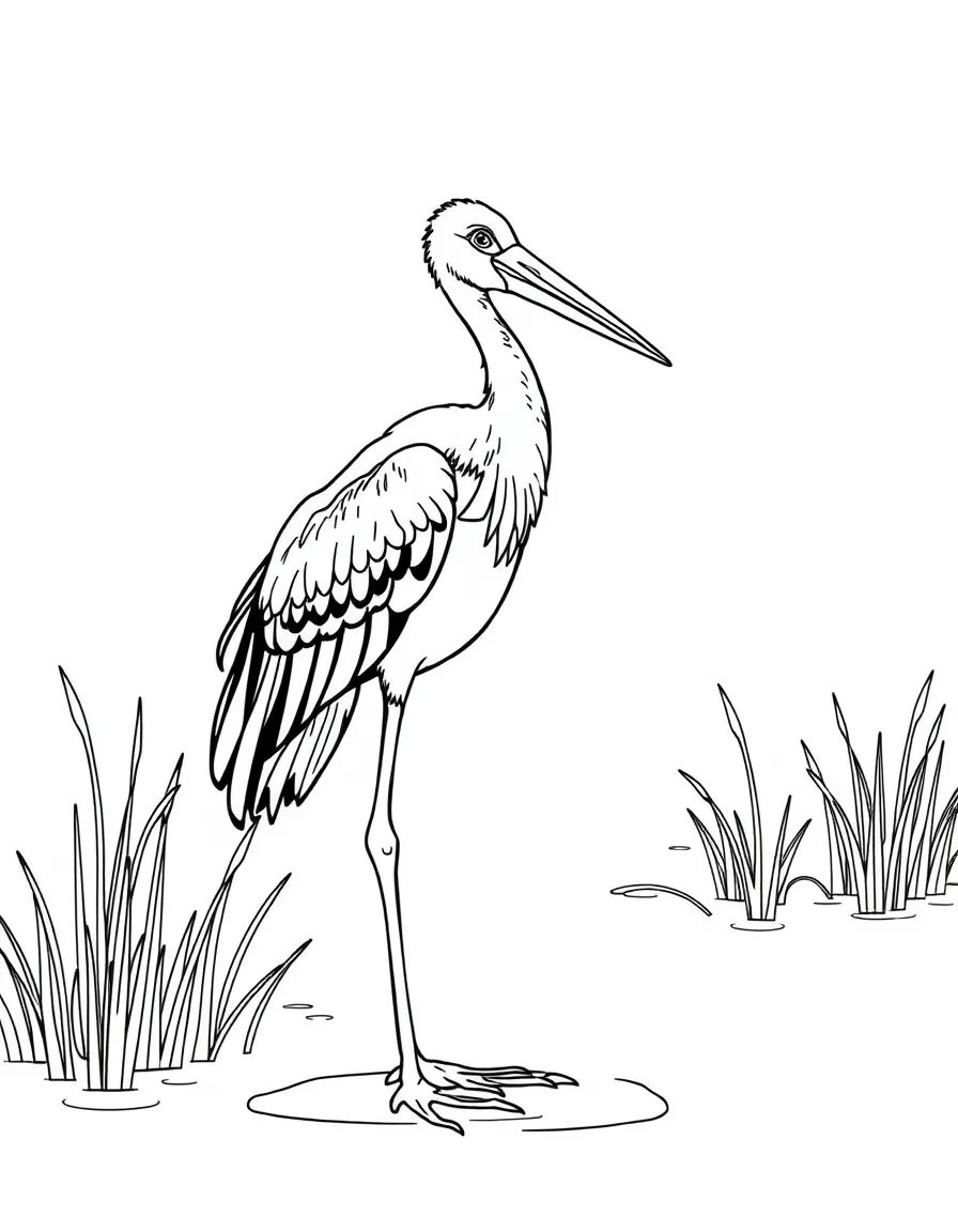 A shoebill stork standing in the marshes  