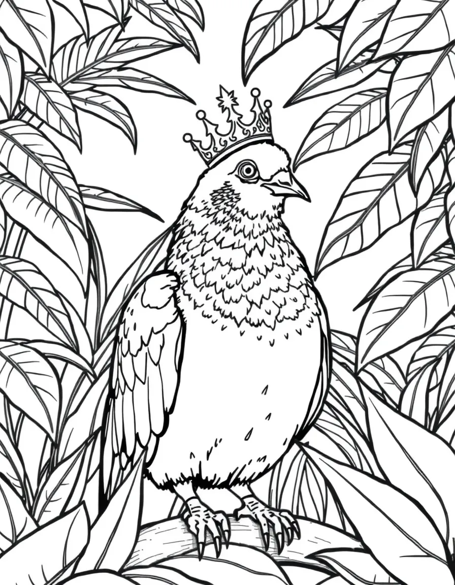 A Victoria crowned pigeon in a jungle setting  