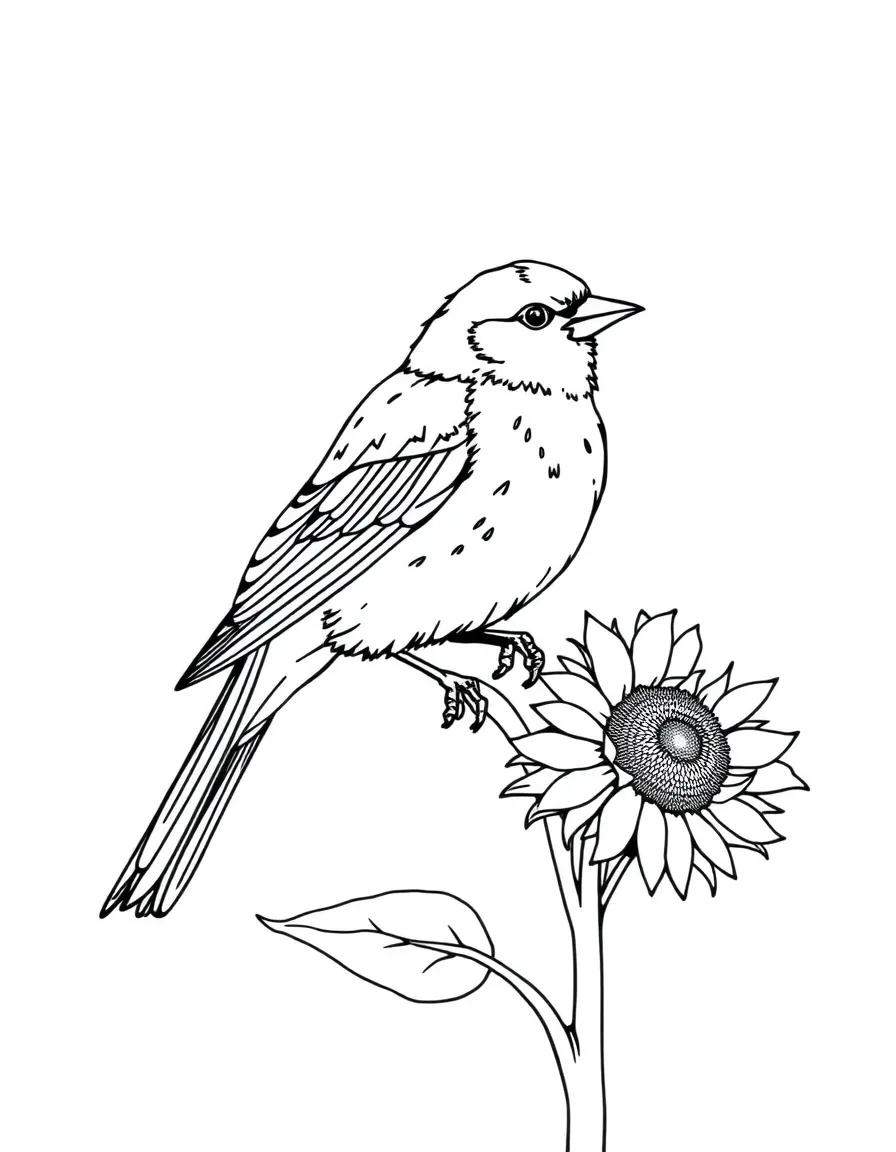 A canary sitting on a sunflower stem  