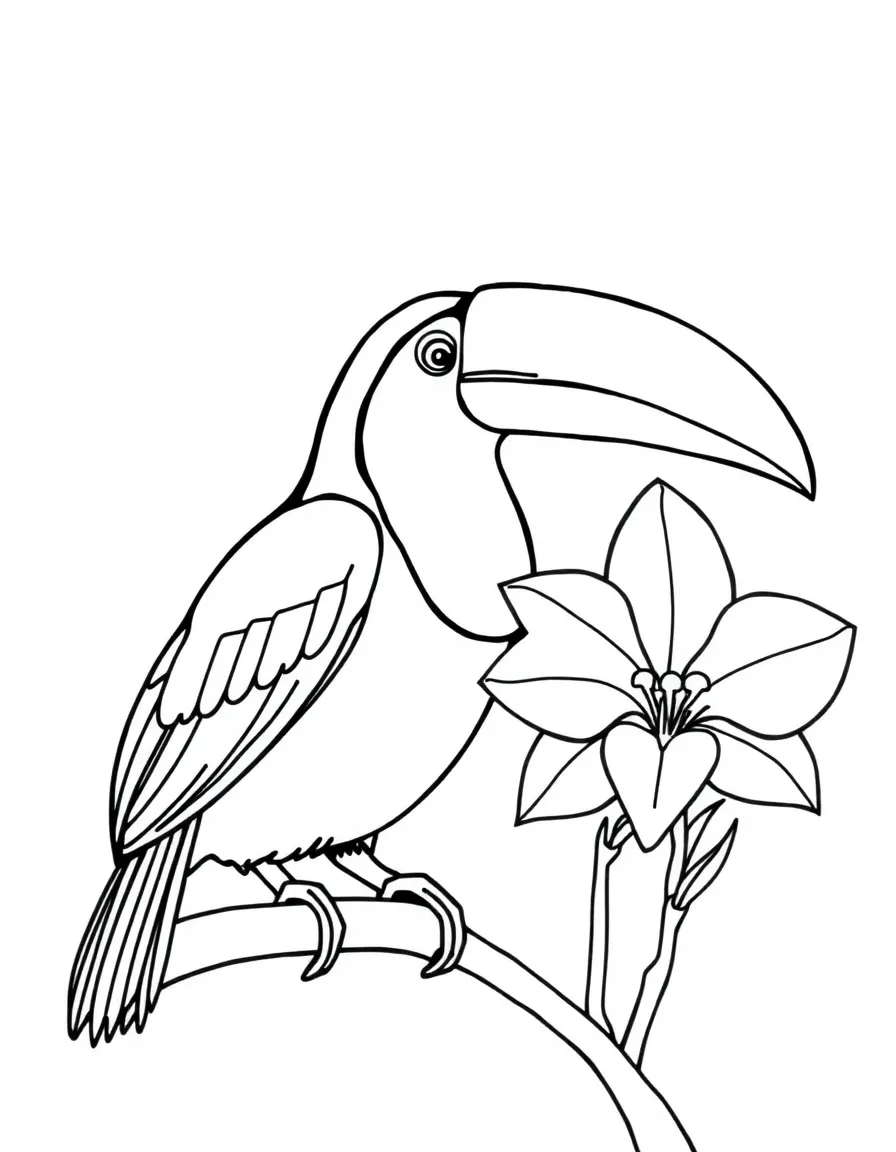 A toucan sitting next to an exotic orchid  