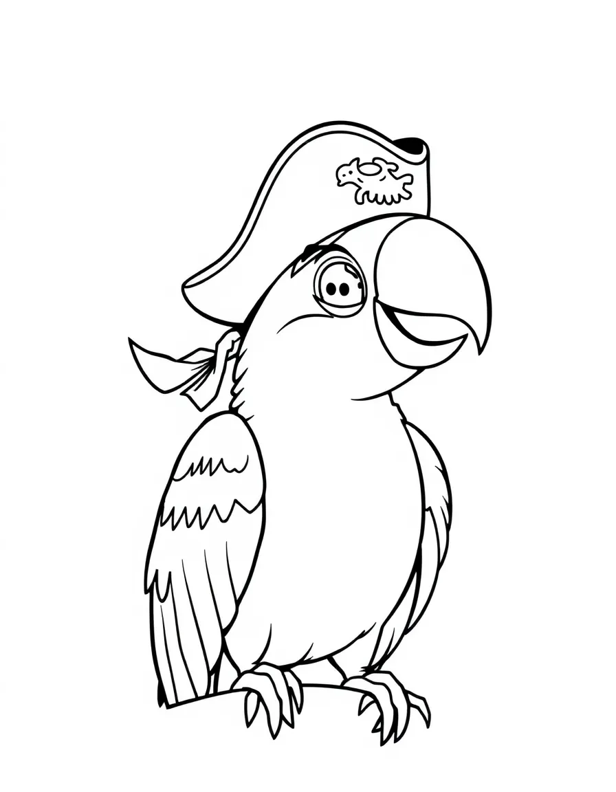 A smiling parrot with a pirate hat  