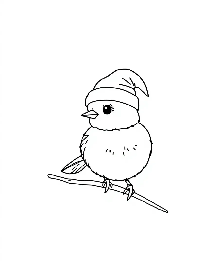 A tiny bird wearing a Santa hat  