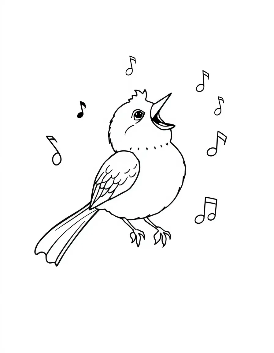 A singing bird with musical notes around it  