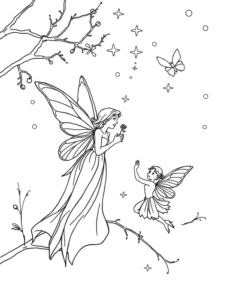 Fairies catching snowflakes on special collection cloths of spider silk