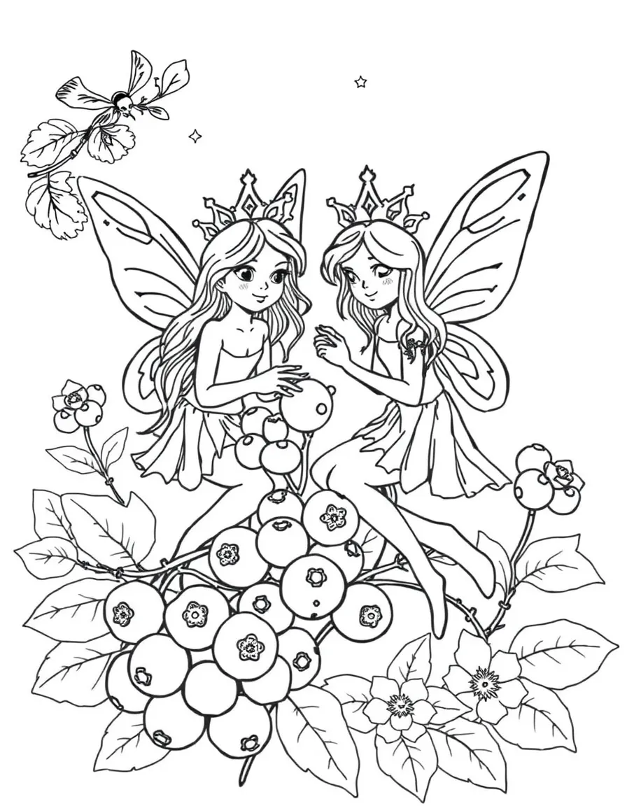 Summer fairies with sunbeam crowns ripening berries with their touch
