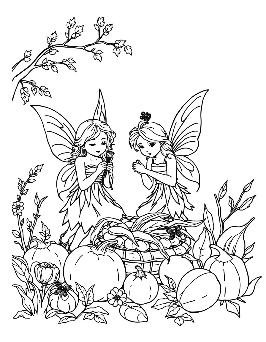 Harvest fairies counting and blessing the gathered crops