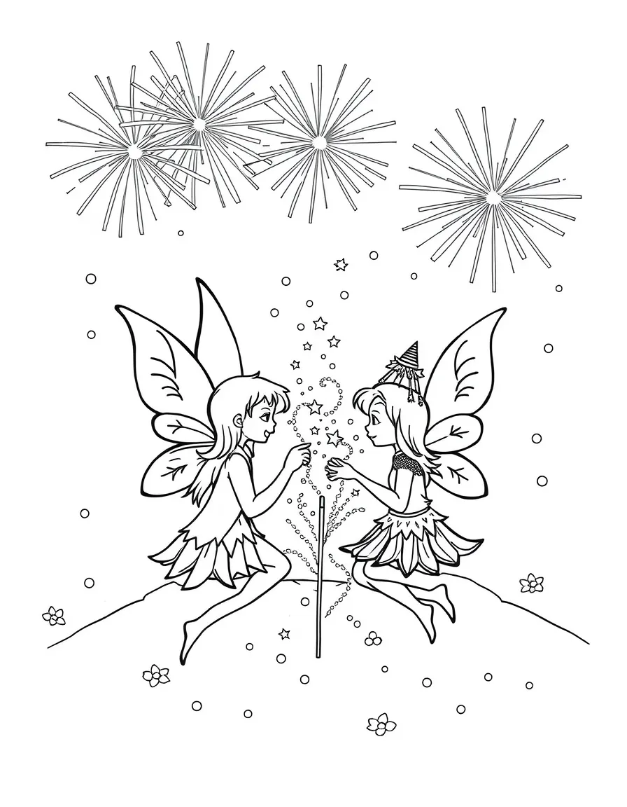 New Year fairies setting tiny fireworks made of sparkleberry dust