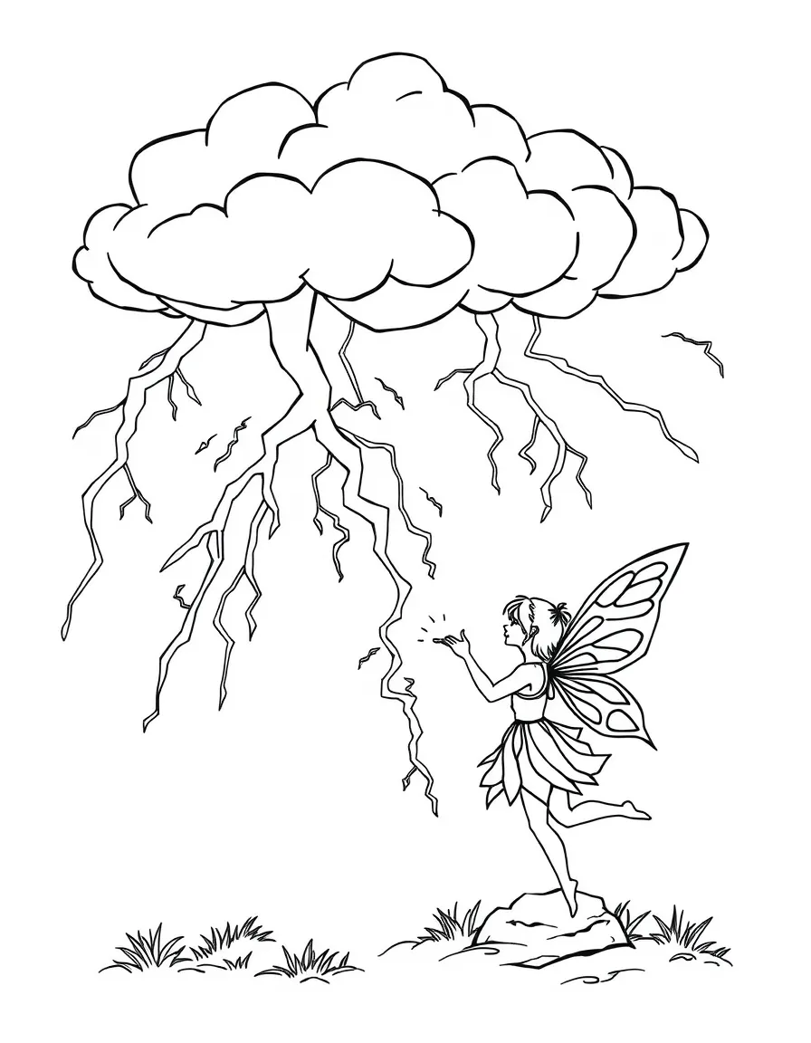 Storm fairies conducting lightning and arranging thunderclouds