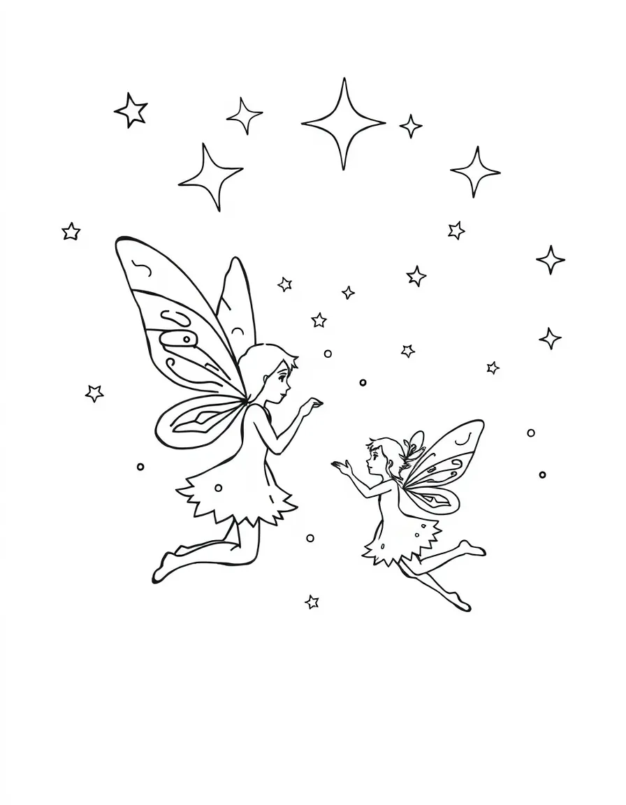 Star fairies with glowing bodies navigating by constellations