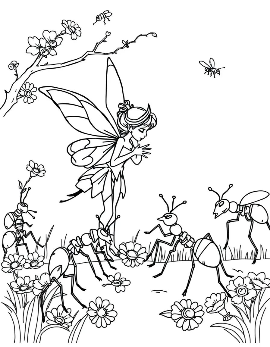 A fairy negotiating peace between warring ant colonies