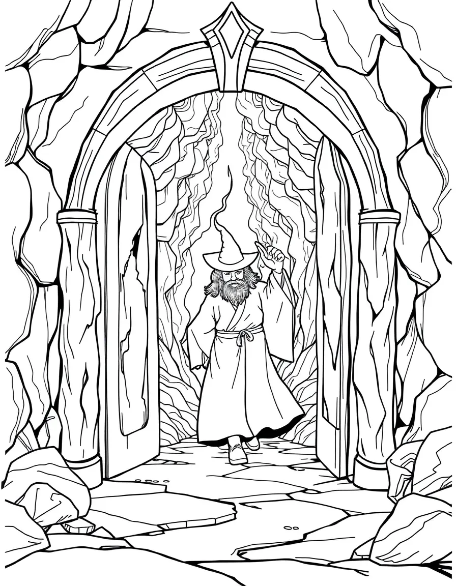 A portal wizard stepping halfway through a dimensional doorway showing another realm