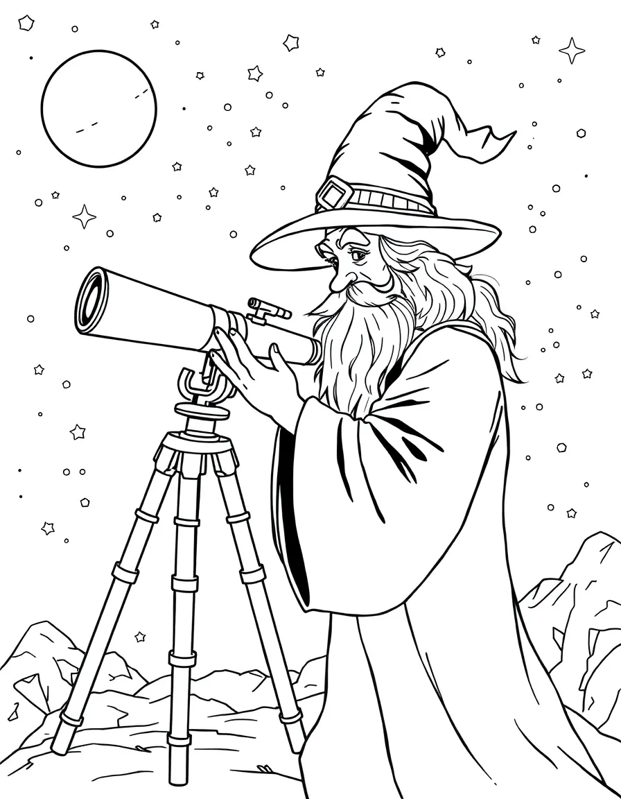 A wizard astronomer with a telescope that peers into other dimensions