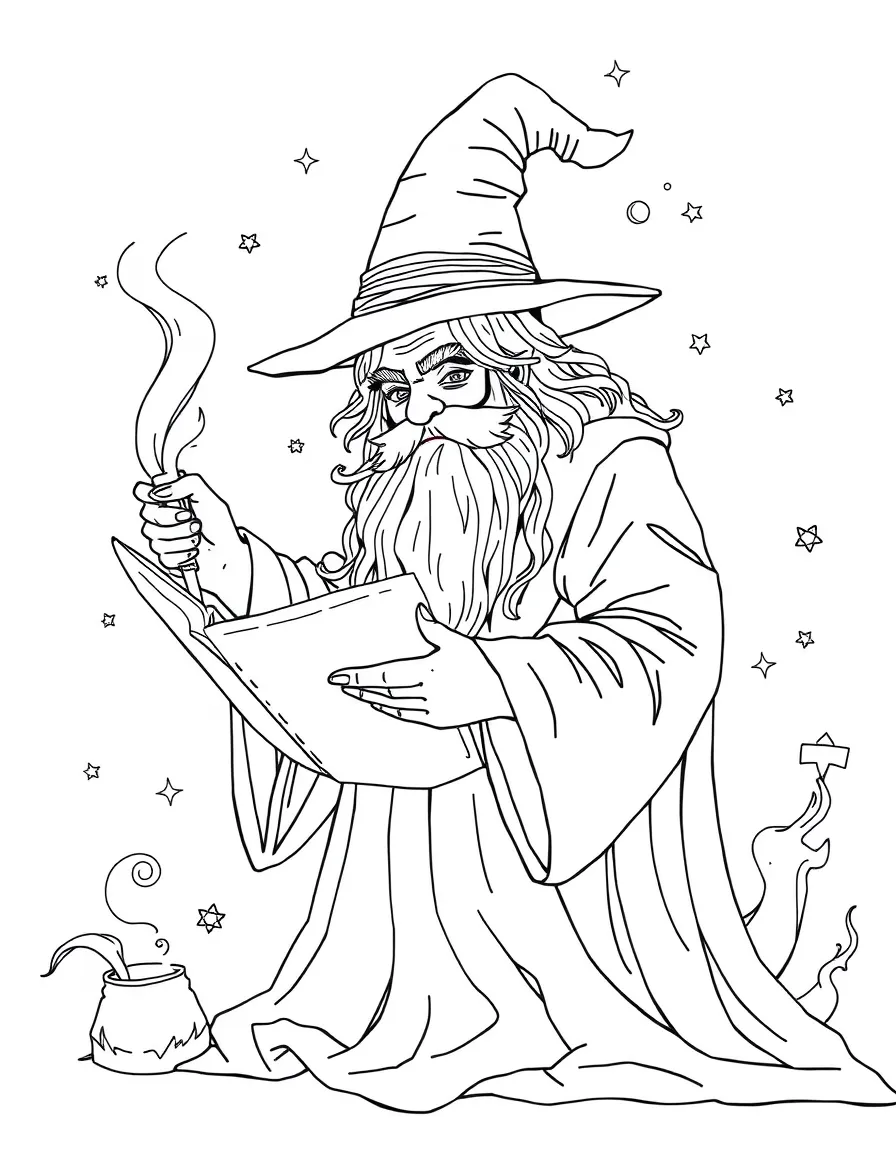 A wizard scribe whose written words float off the page and form images