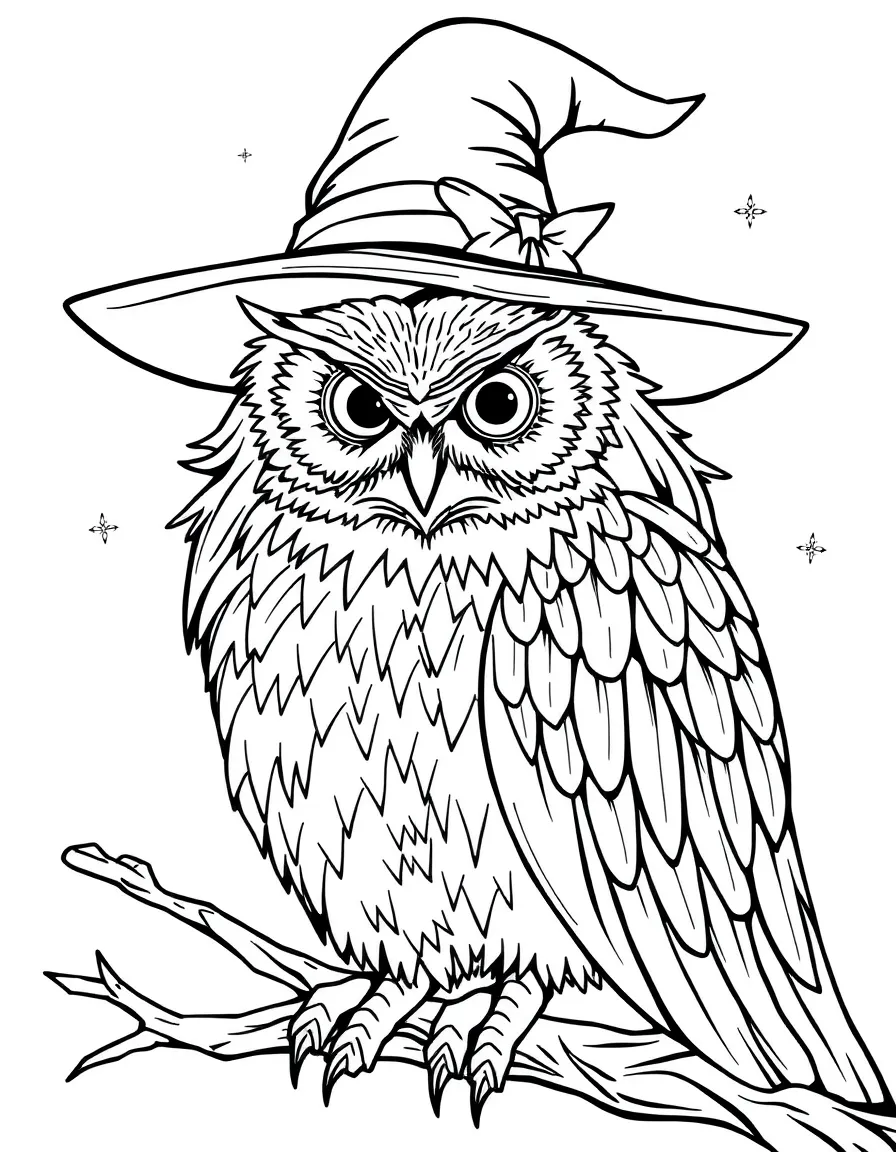 A transformation witch halfway between human and owl form
