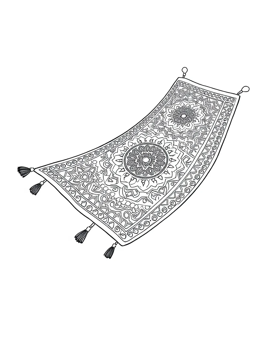 A flying carpet with intricate patterns that animate as it moves