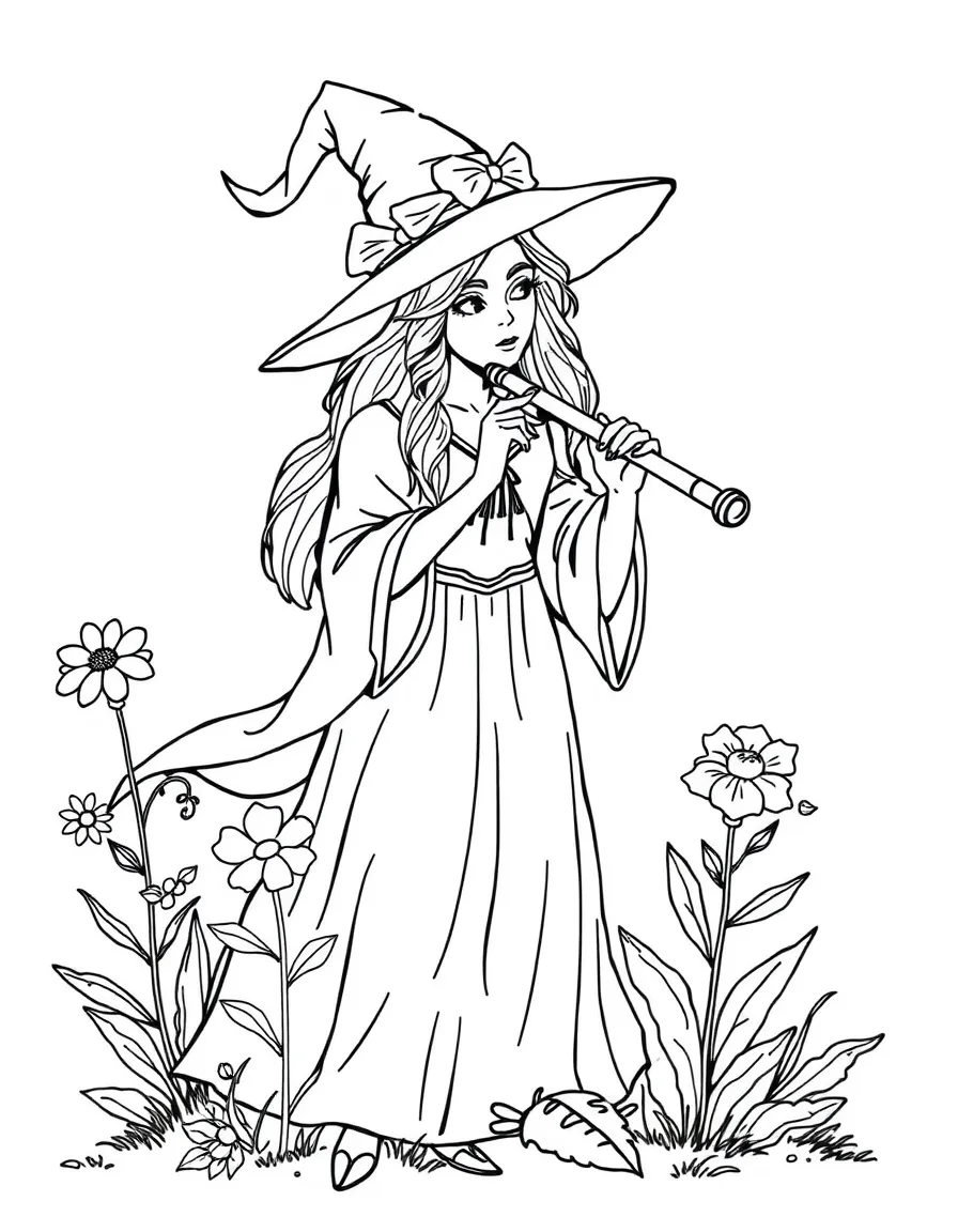 A witch musician whose flute makes flowers grow where she plays