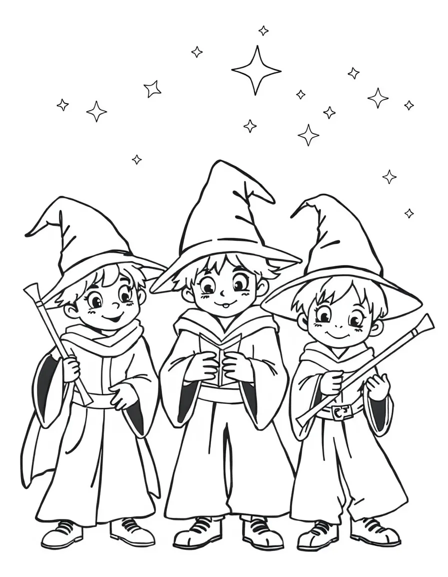 Young wizards playing a magical version of hide-and-seek